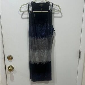 Laundry By Shelli Segal Black and Silver Midi Dress